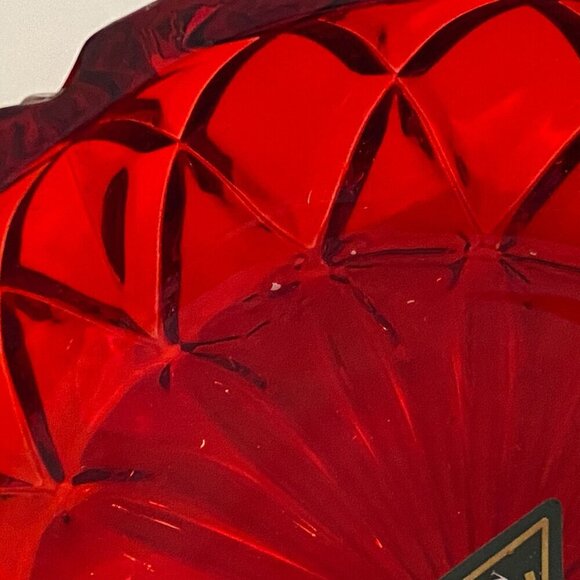 Vintage Shannon Designs of Ireland Lead Crystal Red Glass Candy Dish With Lid - Picture 12 of 14